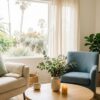 An open, inviting therapy office with soft natural light, comfortable seating, and a calm Southern California aesthetic
